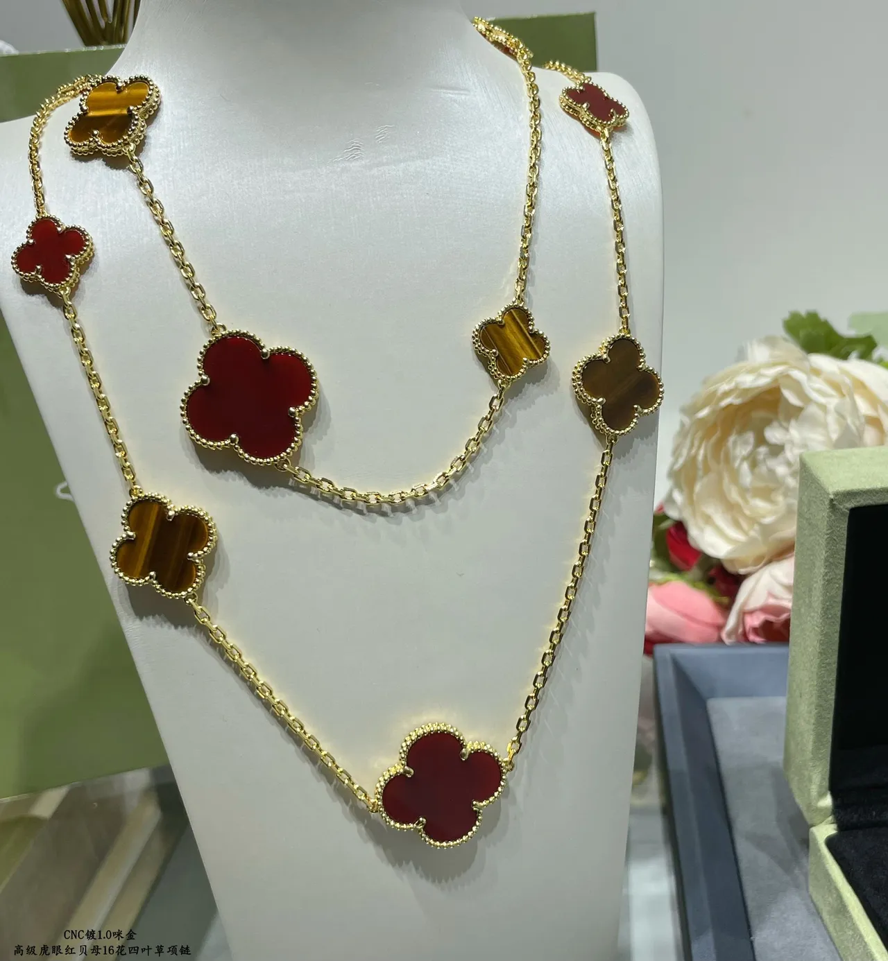 Red Yellow Multi-Strand Enamel Clover Pendants Necklace 6