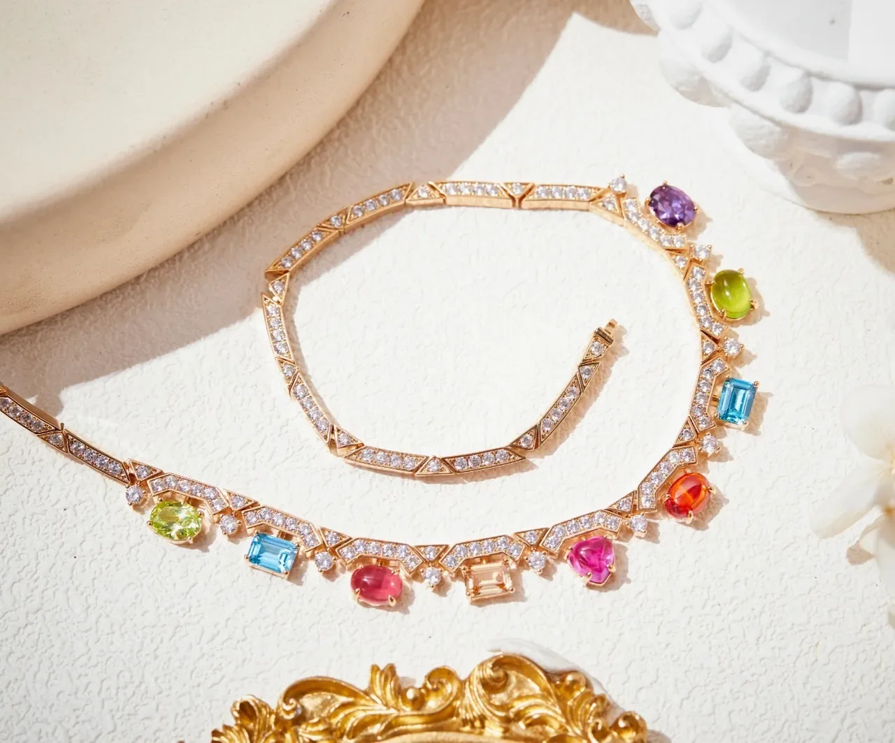 Rose Gold Pavé Diamond Multigem Choker Necklace 2