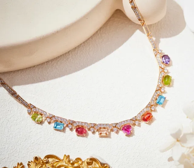 Rose Gold Pavé Diamond Multigem Choker Necklace 3