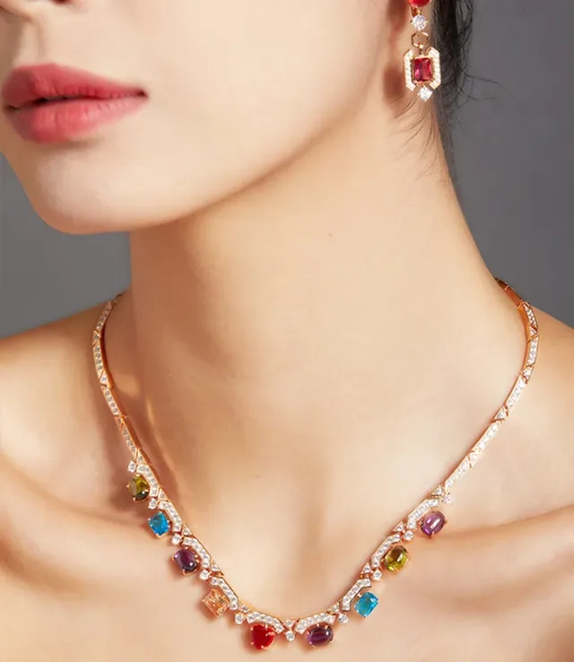 Rose Gold Pavé Diamond Multigem Choker Necklace 4