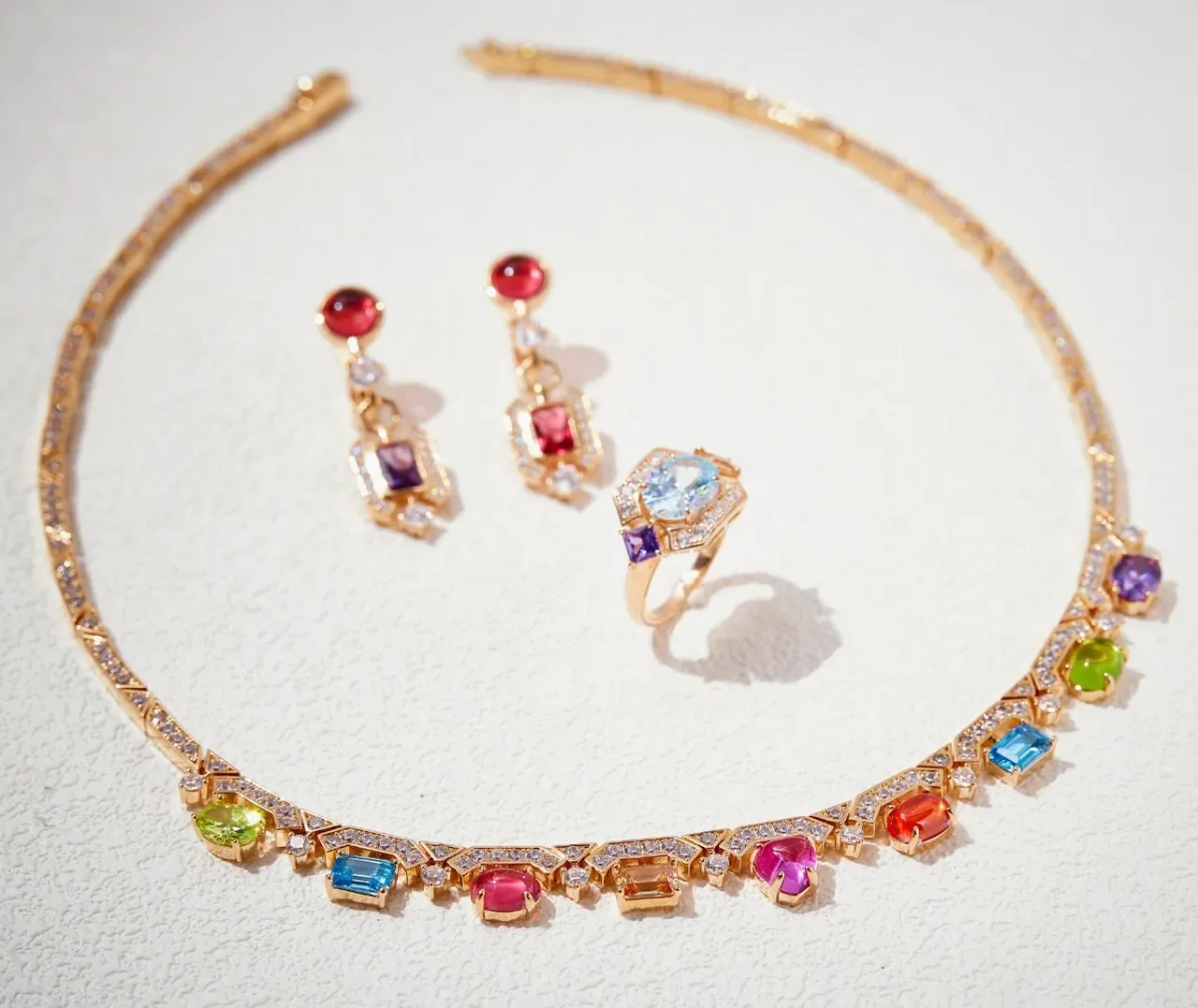Rose Gold Pavé Diamond Multigem Choker Necklace 6