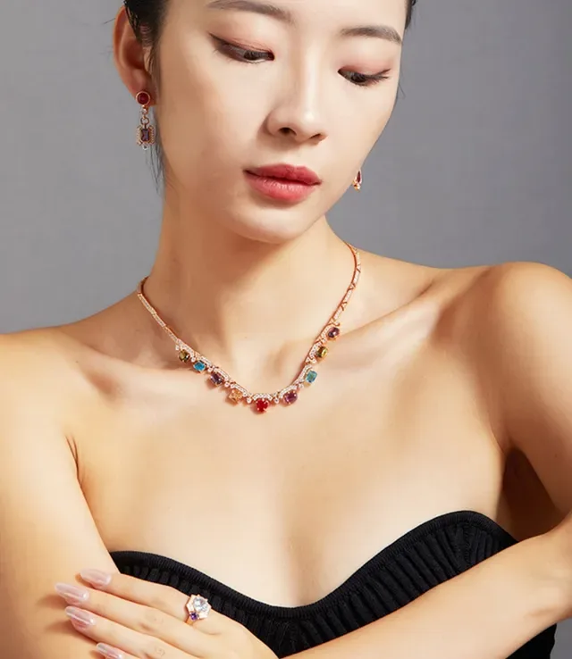 Rose Gold Pavé Diamond Multigem Choker Necklace 8