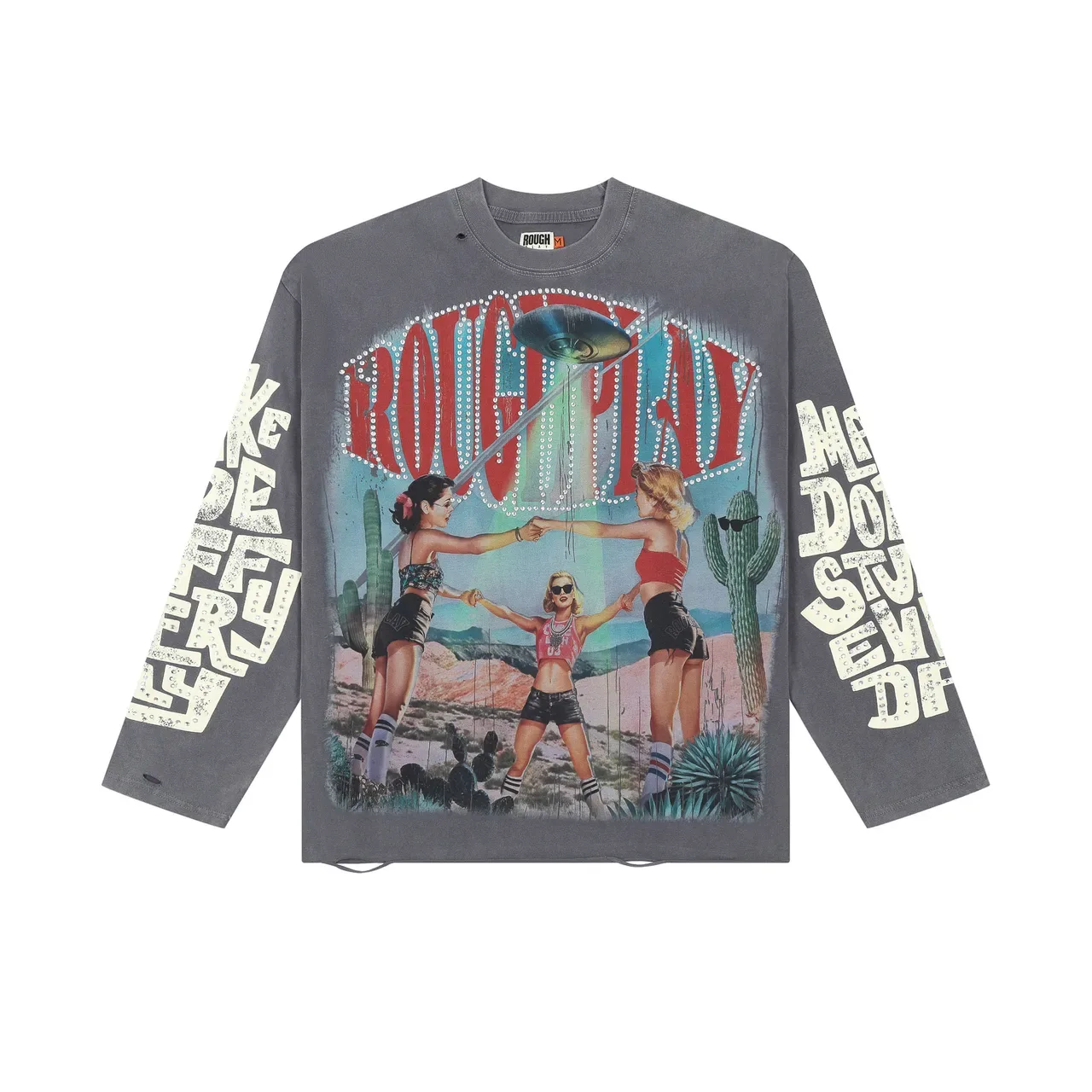 ROUCH Graphic Print Rhinestone-Embellished Long-Sleeve T-Shirt 7