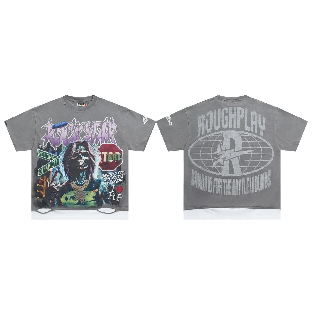 ROUGH Graphic Print Distressed Cut-Hem Oversized T-Shirt 2