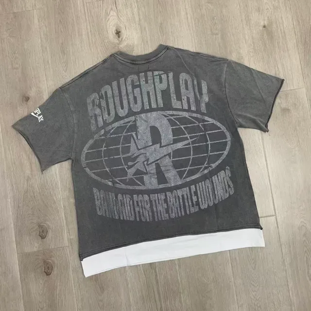ROUGH Graphic Print Distressed Cut-Hem Oversized T-Shirt 4
