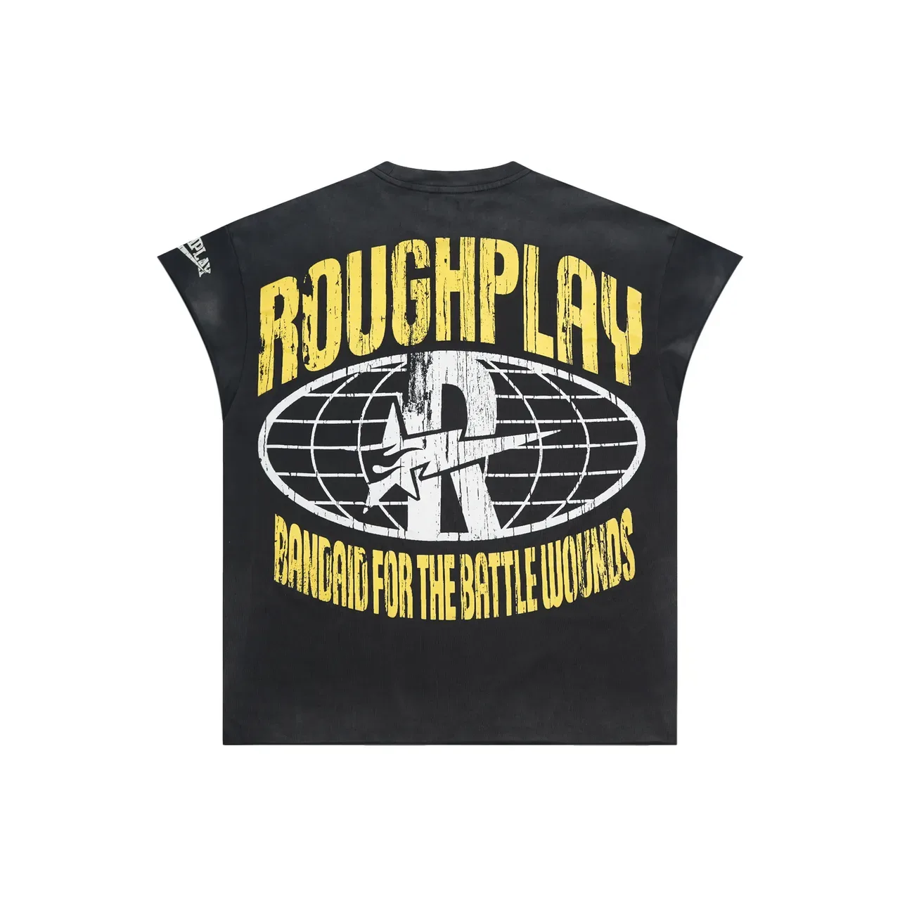ROUGH Graphic Print Distressed Cut-Out Sleeve T-Shirt 2