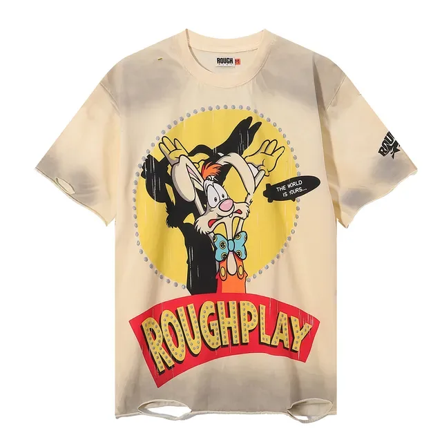 ROUGH Graphic Print Distressed Hem Oversized T-Shirt 3