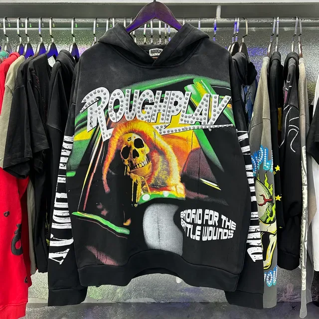 ROUGHPLAY Black Multicolor Oversized Fit Graphic-Print Front Hoodie 1
