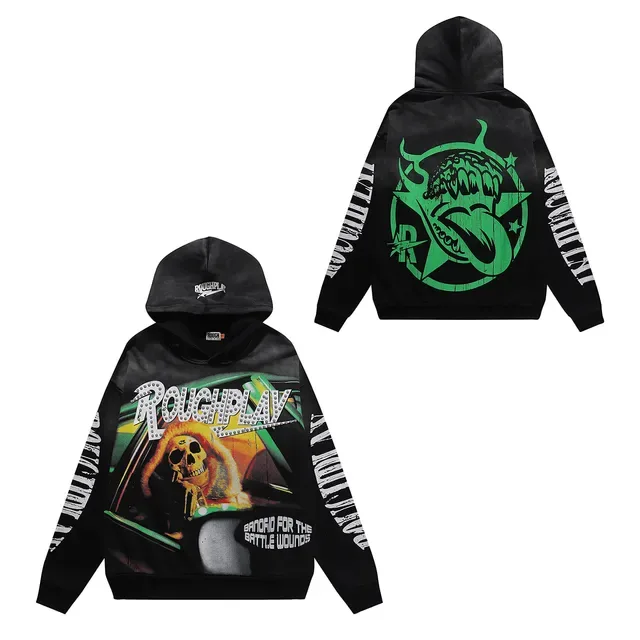 ROUGHPLAY Black Multicolor Oversized Fit Graphic-Print Front Hoodie 2