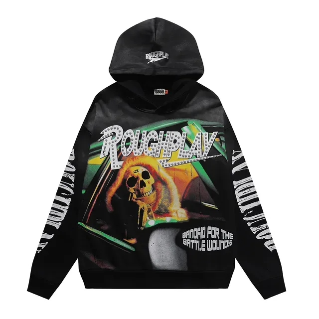 ROUGHPLAY Black Multicolor Oversized Fit Graphic-Print Front Hoodie 4