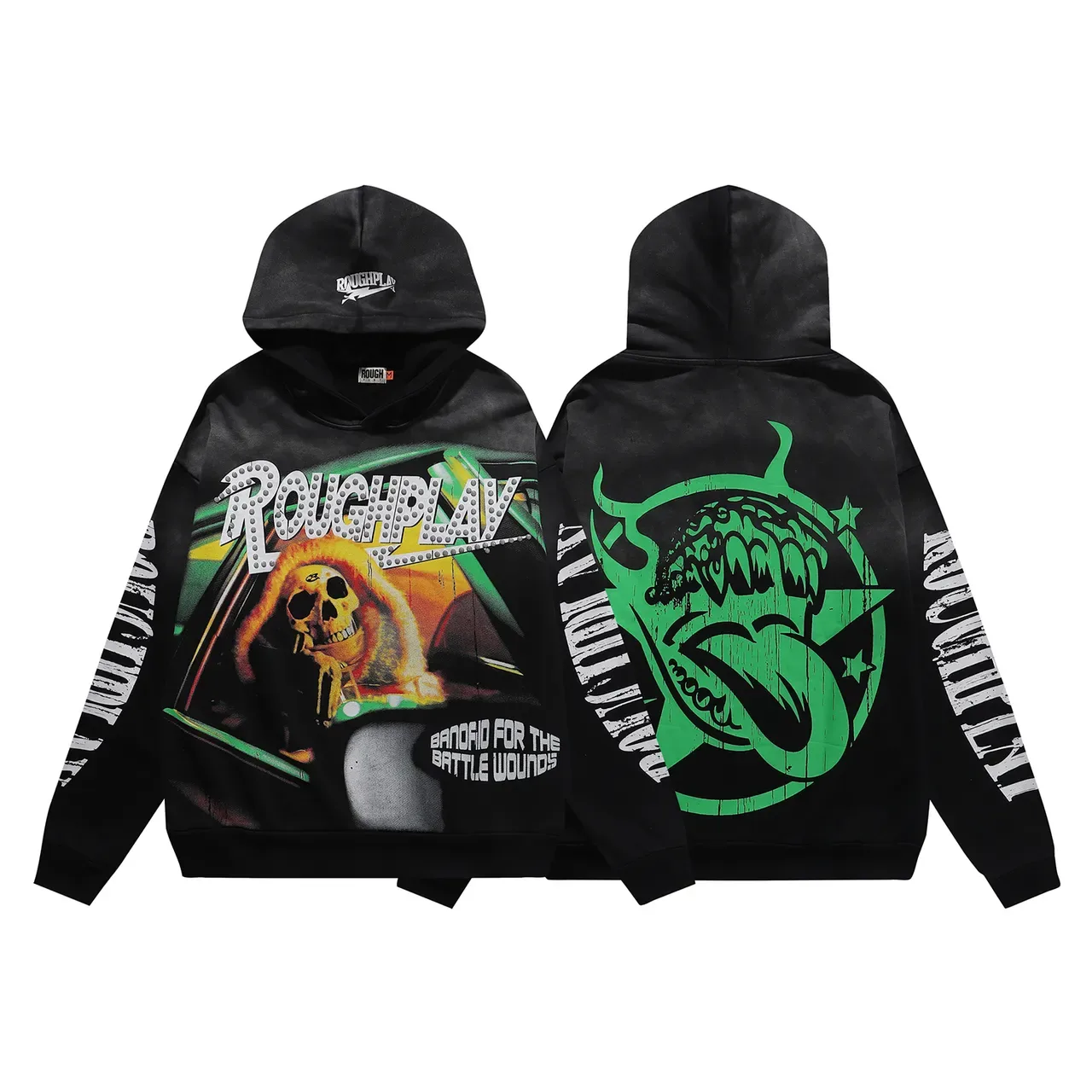 ROUGHPLAY Black Multicolor Oversized Fit Graphic-Print Front Hoodie 5