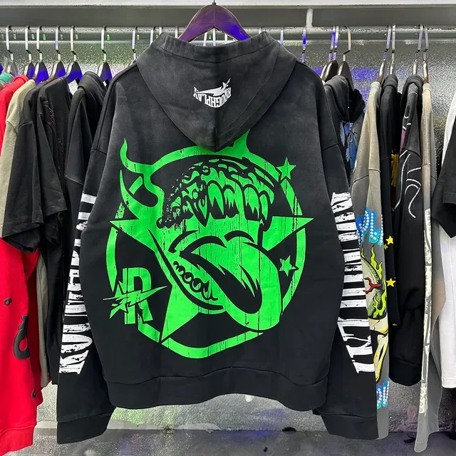 ROUGHPLAY Black Multicolor Oversized Fit Graphic-Print Front Hoodie 6