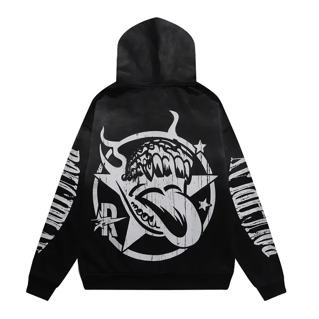 ROUGHPLAY Oversized Distressed Skull Graphic Black Hoodie 3