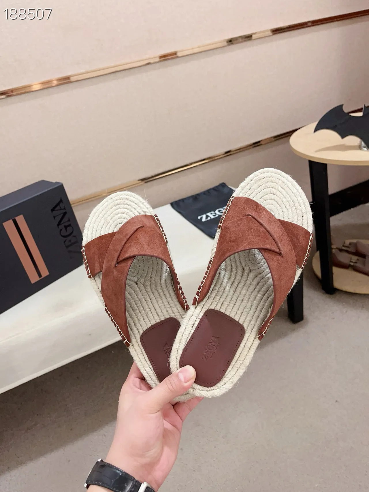 Rust Brown Suede Cross-Strap Woven Rope Sole Slippers 5