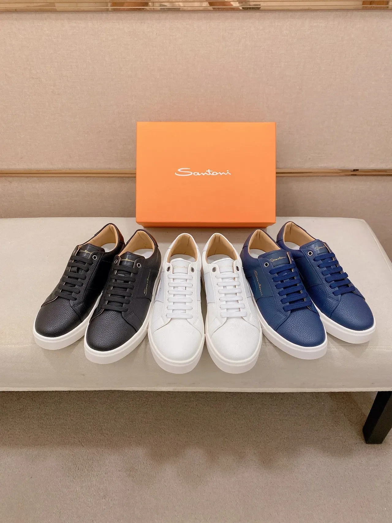 Santoni Black Leather Gold Logo Lifestyle Sneakers 2