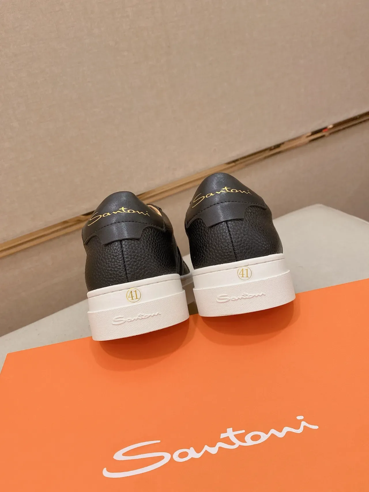 Santoni Black Leather Gold Logo Lifestyle Sneakers 4