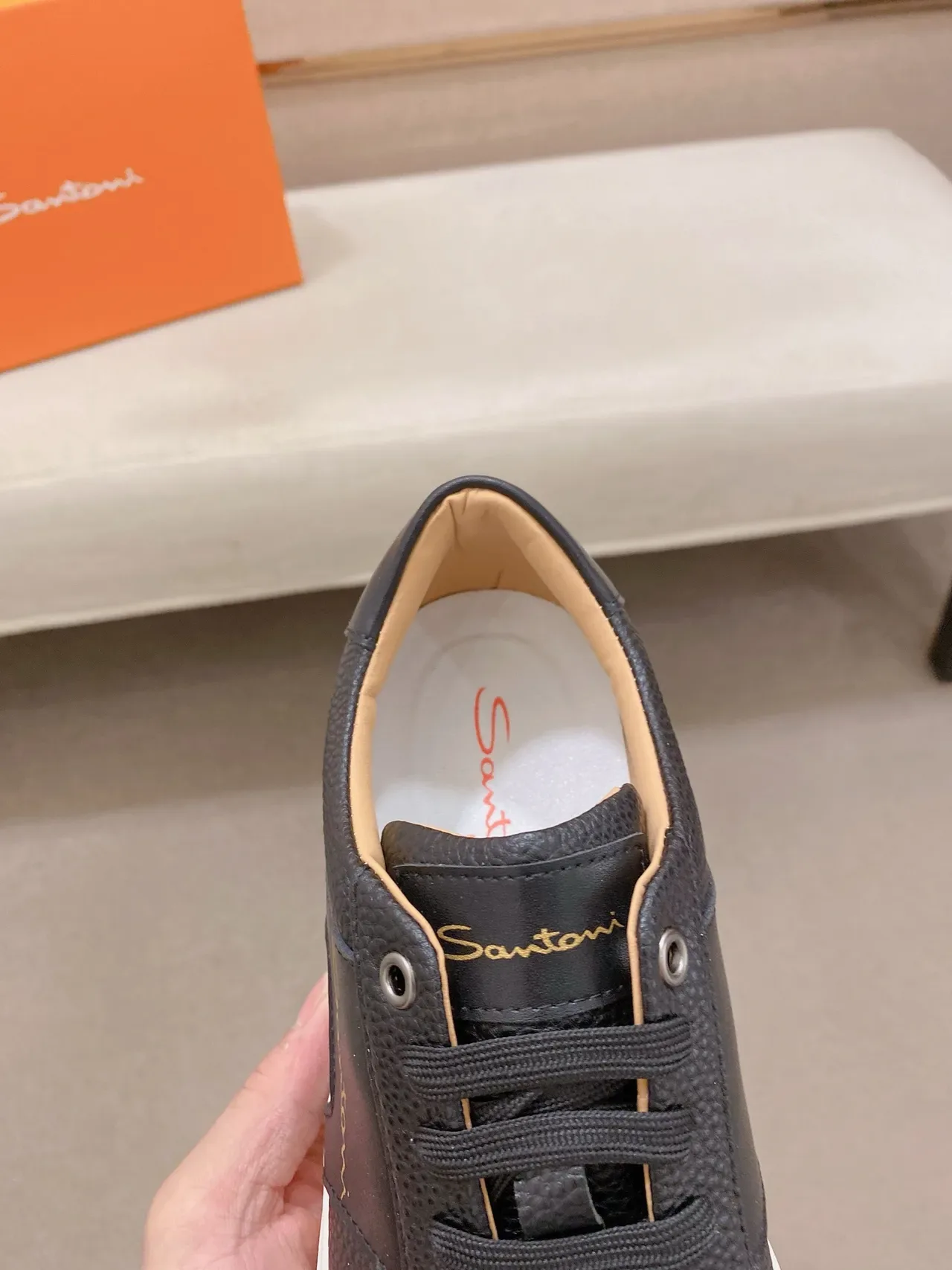 Santoni Black Leather Gold Logo Lifestyle Sneakers 5