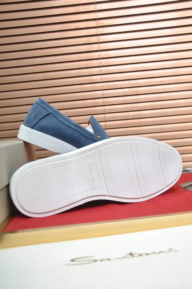 Santoni Blue Orange Suede Upper Moccasin-Stitched Vamp Loafer 3