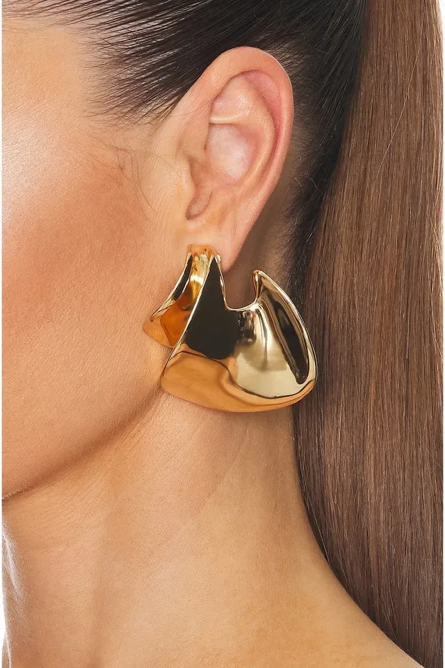Sculptural Flame-Inspired Polished Gold-Tone Earrings 2