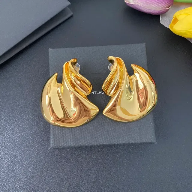 Sculptural Flame-Inspired Polished Gold-Tone Earrings 5