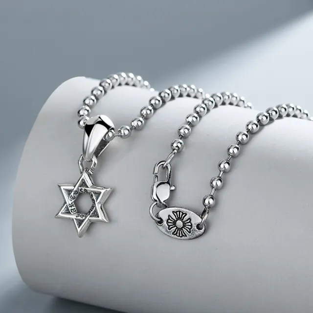 Silver Ball Chain Star of David Pendant Necklace 2