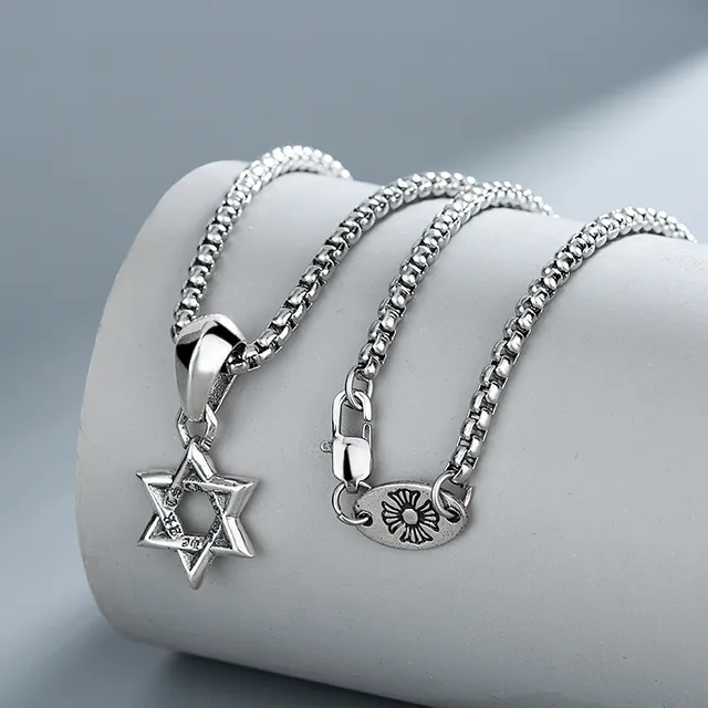 Silver Ball Chain Star of David Pendant Necklace 3