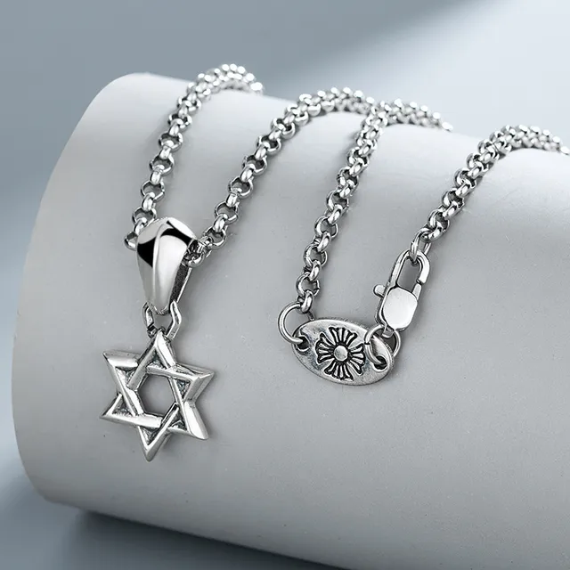 Silver Ball Chain Star of David Pendant Necklace 4