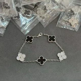 Plata Negro Cadena Forma de Trébol Encantos Pulsera