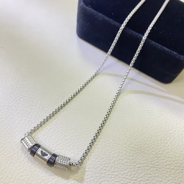Silver Black Chain Cylindrical Pendant Jewelry 4