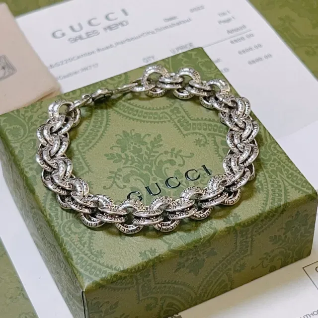 Silver Black Chunky Link Chain Ornate Bracelet 4