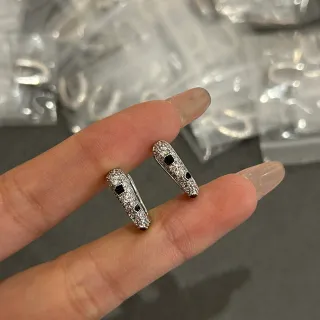 Silver Black Pavé-Set Curved Bar Earrings