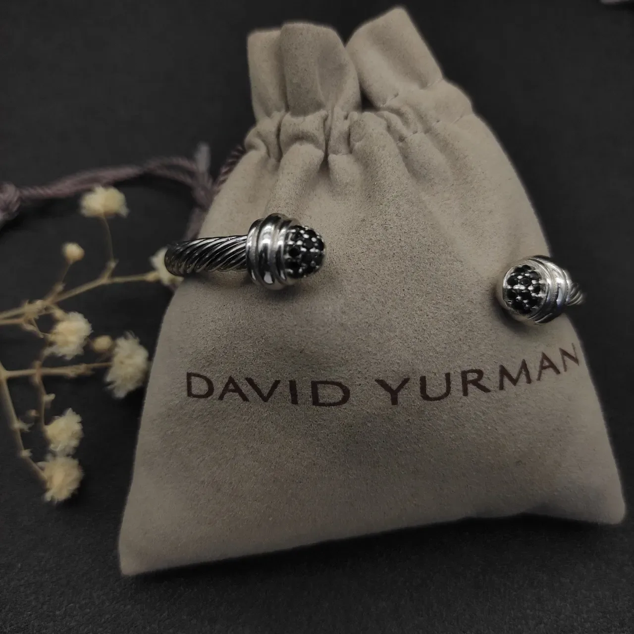 Silver Black Twisted Cable Open Cuff Bracelet 3