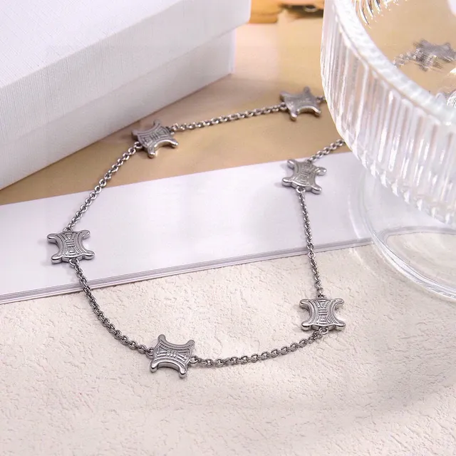 Silver Chain Geometric Pendant Charms Necklace 3