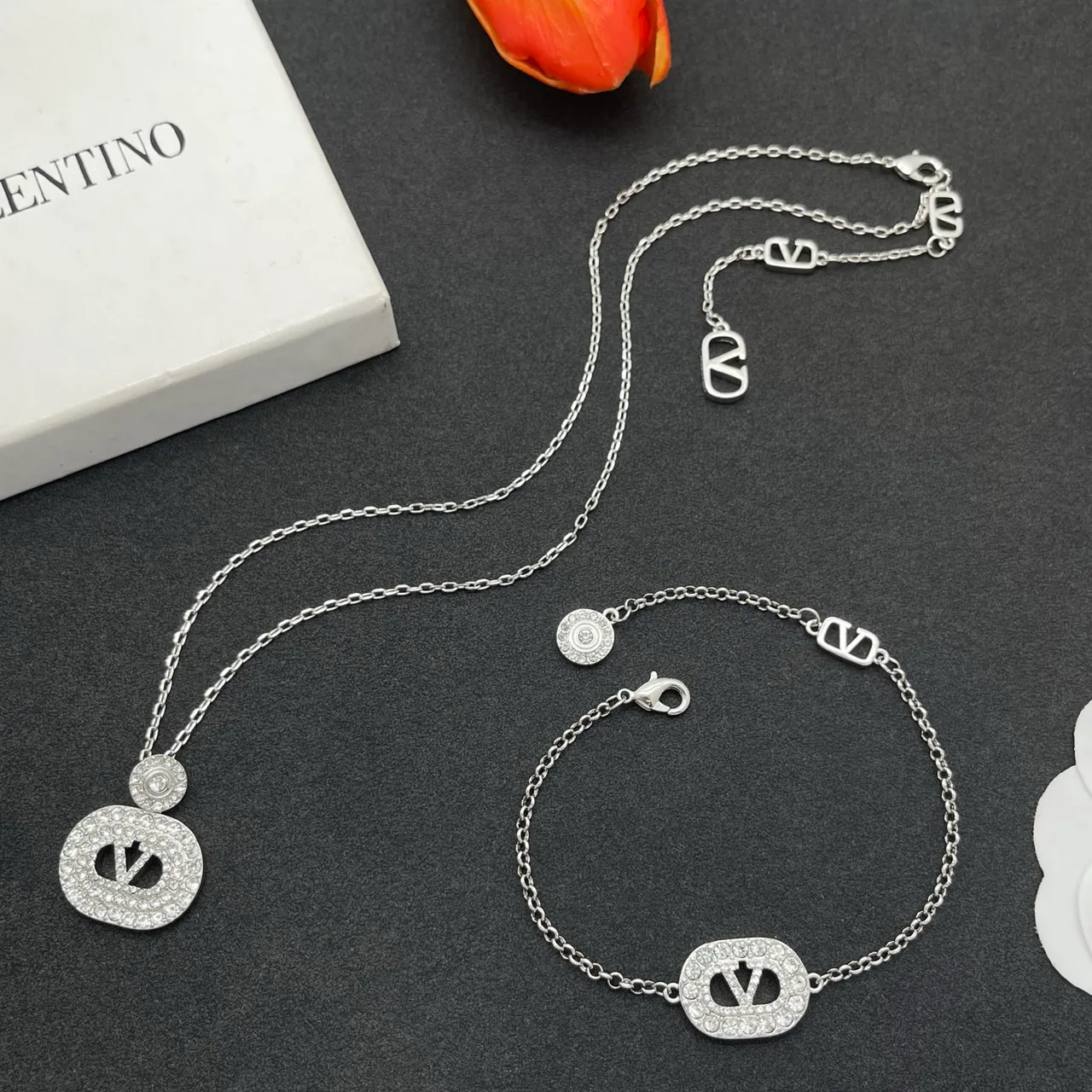Silver Chain Link Two Monogram Charms Bracelet 2