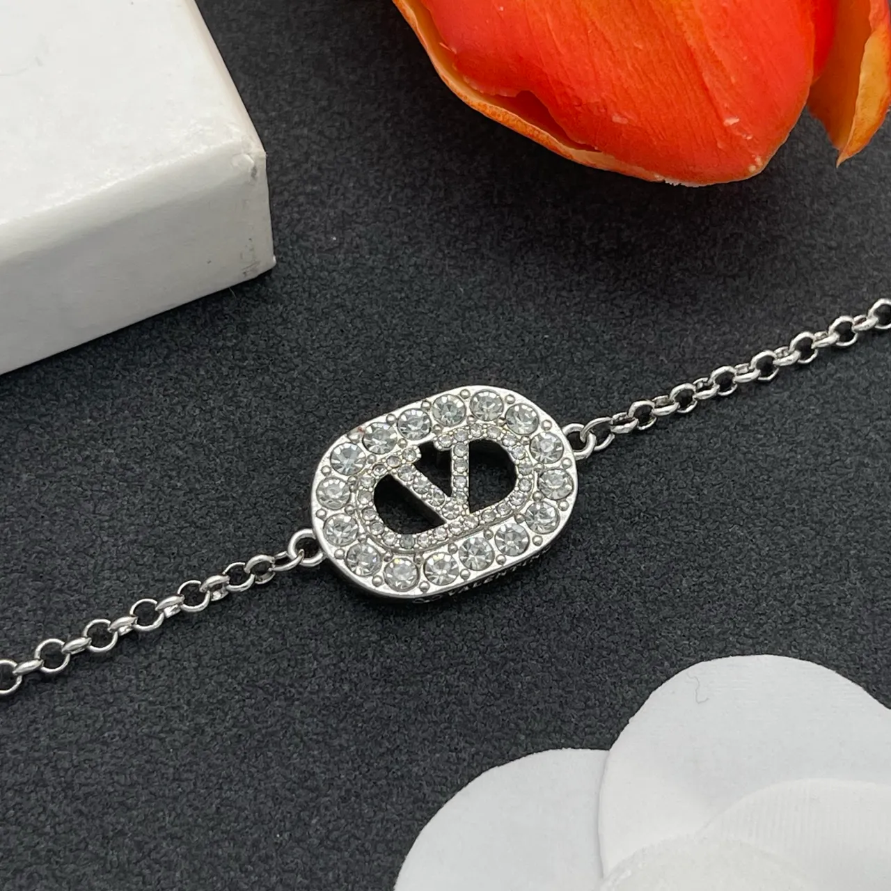 Silver Chain Link Two Monogram Charms Bracelet 6