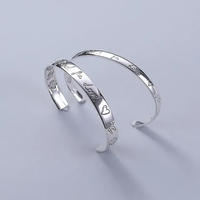 Silver Engraved 'Blind for Love' Open Cuff Bracelets 5