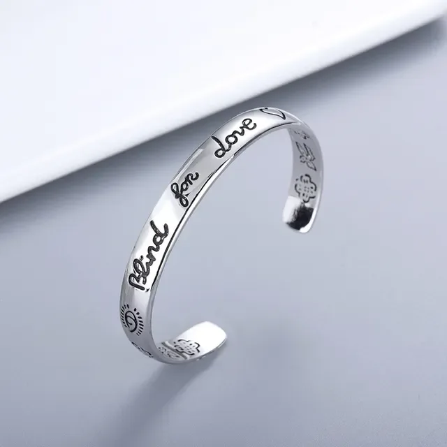 Silver Engraved 'Blind for Love' Open Cuff Bracelets 6