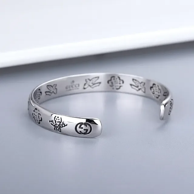Silver Engraved 'Blind for Love' Open Cuff Bracelets 7