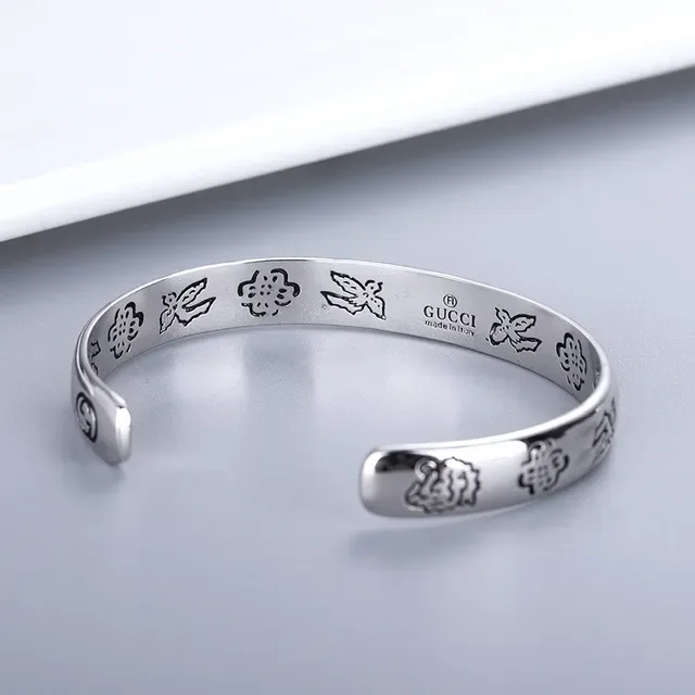 Silver Engraved 'Blind for Love' Open Cuff Bracelets 8