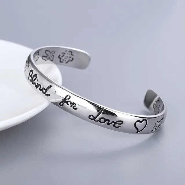 Silver Engraved 'Blind for Love' Open Cuff Bracelets 9
