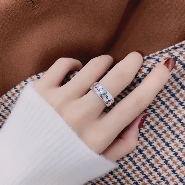 Silver Engraved Heart Motif Wide Band Ring 2