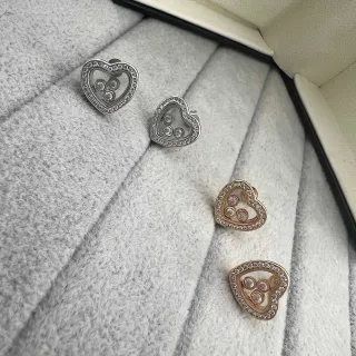 Silver Gold Heart-Shaped Pavé-Set Earrings