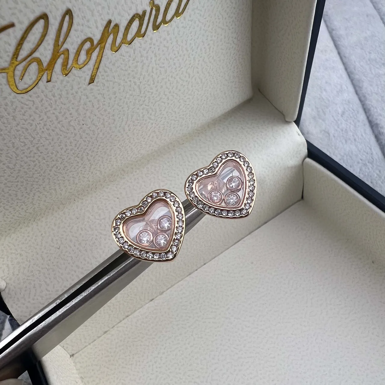 Silver Gold Heart-Shaped Pavé-Set Earrings 4