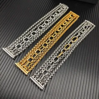 Pulsera de cadena de múltiples hilos con patrones de eslabones mixtos en plata y oro