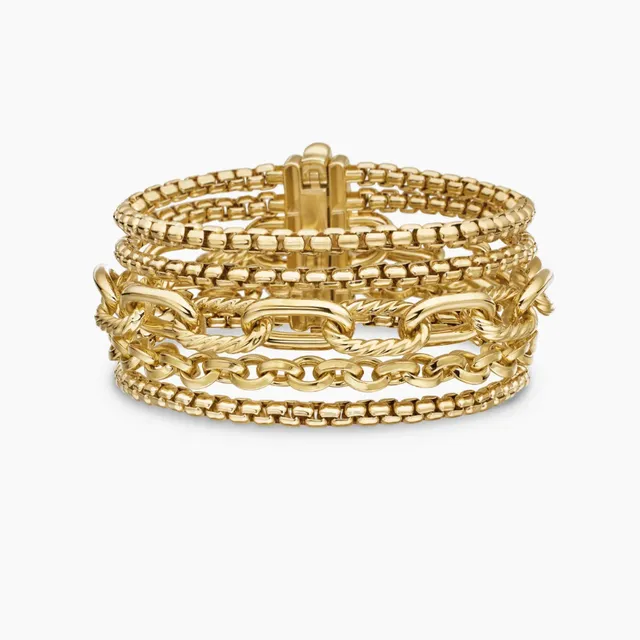 Silver Gold Multi-Strand Chain Mixed-Link Patterns Bracelet 2