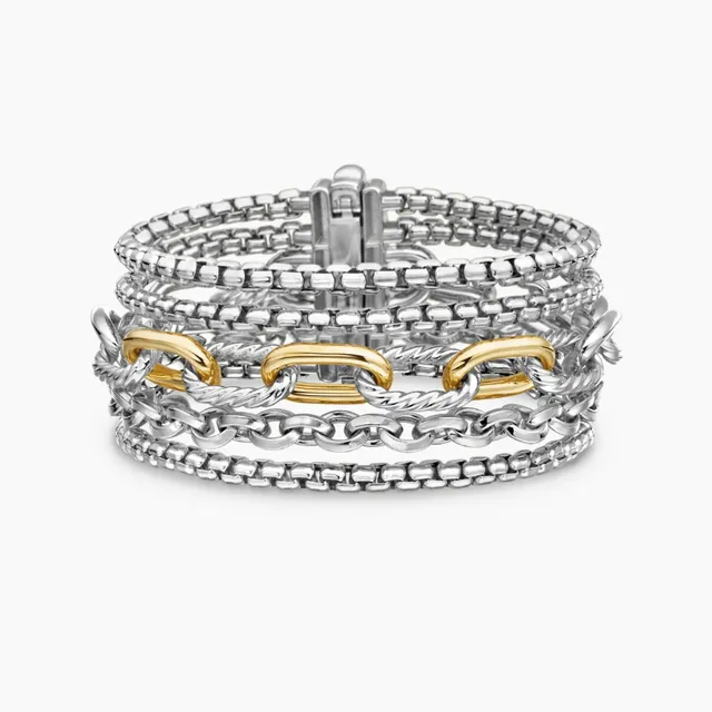 Silver Gold Multi-Strand Chain Mixed-Link Patterns Bracelet 3