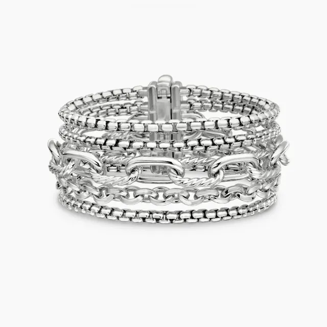 Silver Gold Multi-Strand Chain Mixed-Link Patterns Bracelet 4