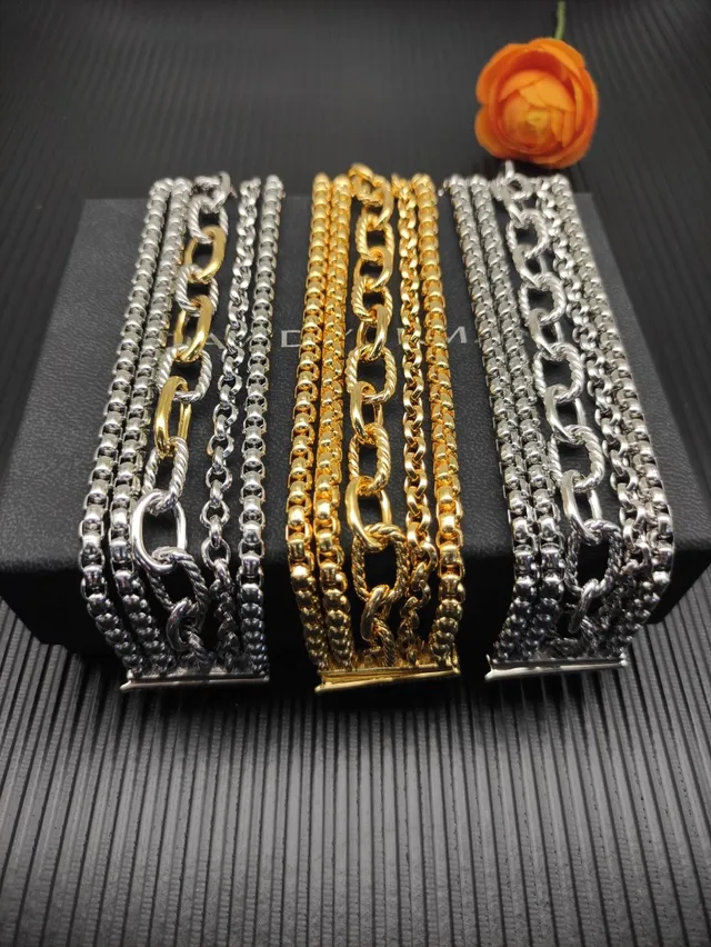 Silver Gold Multi-Strand Chain Mixed-Link Patterns Bracelet 5