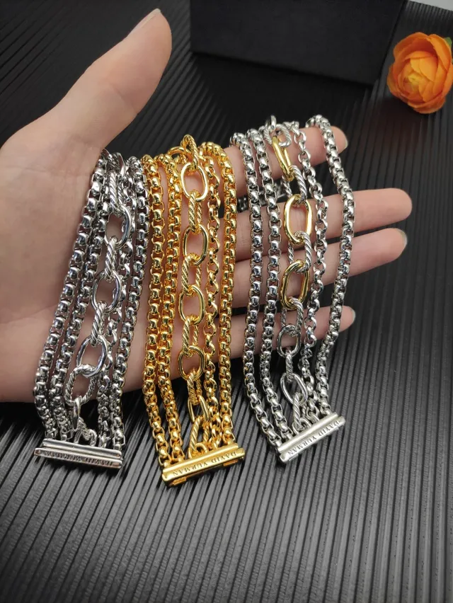 Silver Gold Multi-Strand Chain Mixed-Link Patterns Bracelet 7