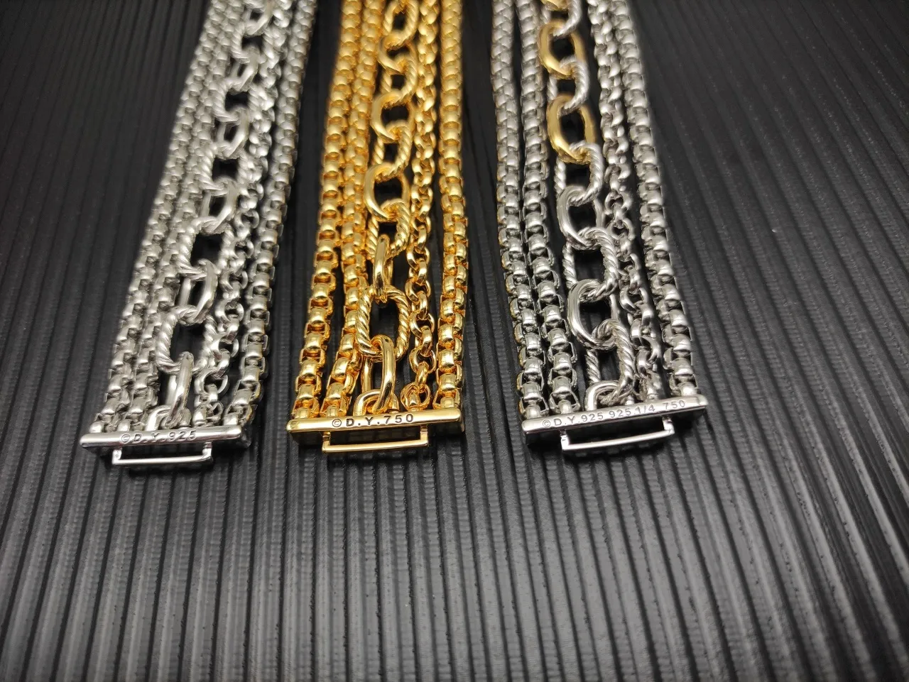 Silver Gold Multi-Strand Chain Mixed-Link Patterns Bracelet 8